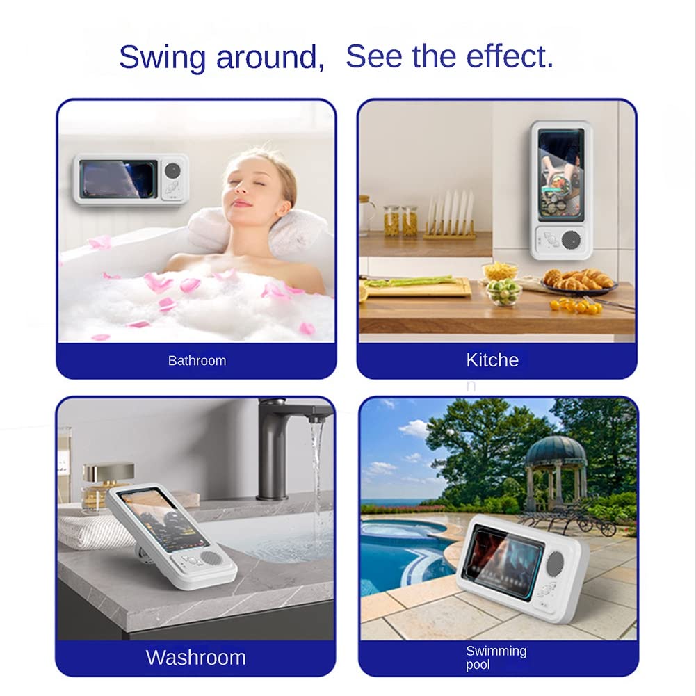 Lisher Touchscreen, Anti-Beschlag, wasserdicht, an der Wand befestigt, mit Bluetooth-Lautsprecher, Wandhalterung, für Dusche, Badezimmer