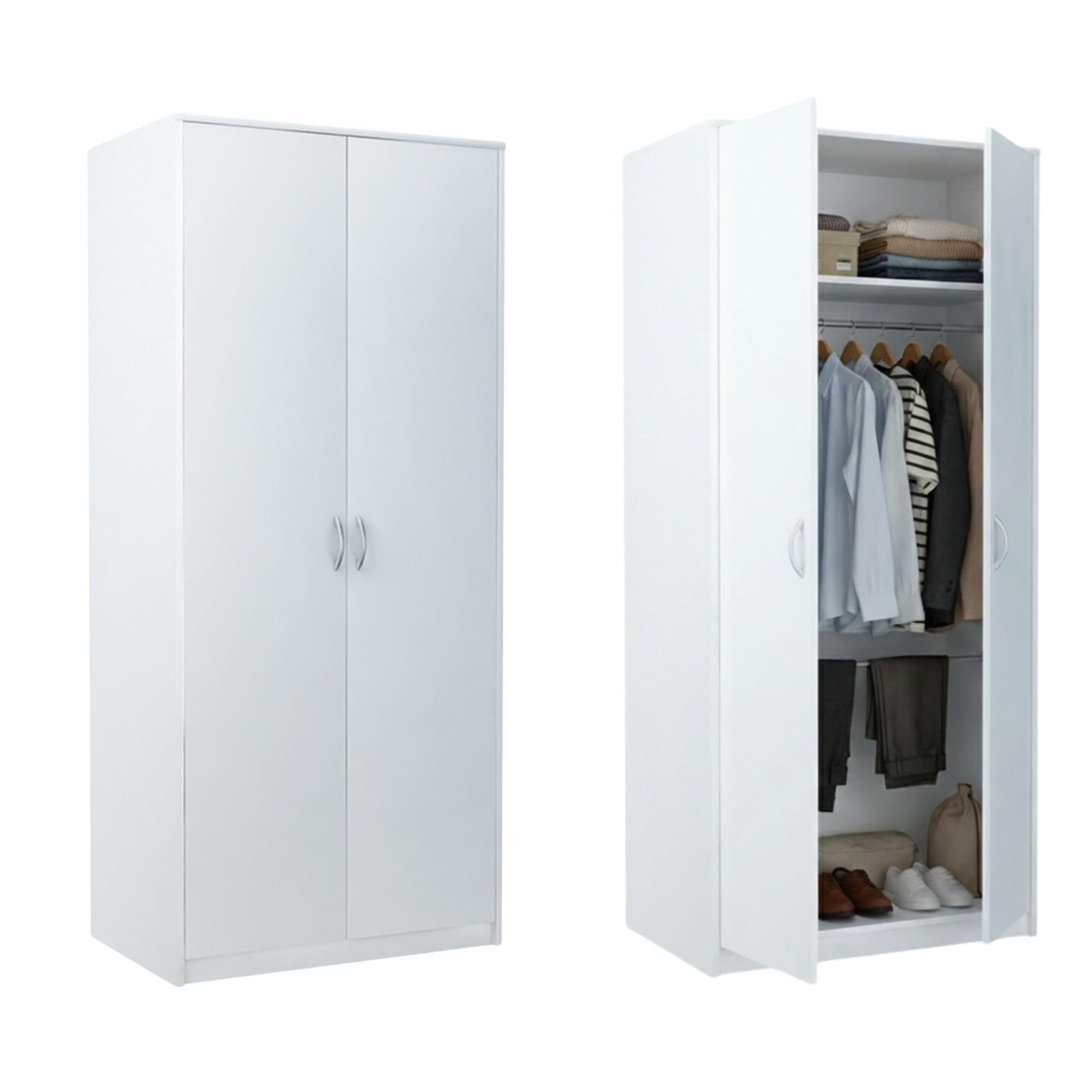 Home Collective Kleiderschrank mit 2 Türen 1 Kleiderstange 1 Einlegeboden Garderobenschrank 85 cm breit Schrank Matte Oberfläche aus laminierter Platte ideal für Schlafzimmer Wohnzimmer Flur Weiß