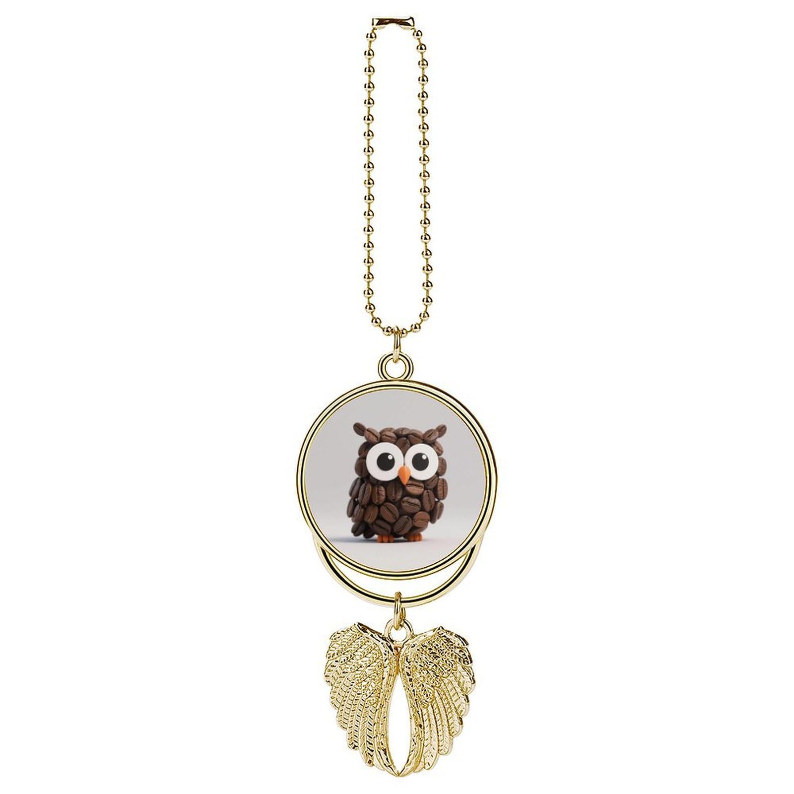 Cute Owl Guardian Angel Wing Car Ornament for Mirror, Zinc Alloy Hanging Charm with Spiritual Design for Protection, Rearview Mirror Accessory Decor Gift for Women Men(Golden)