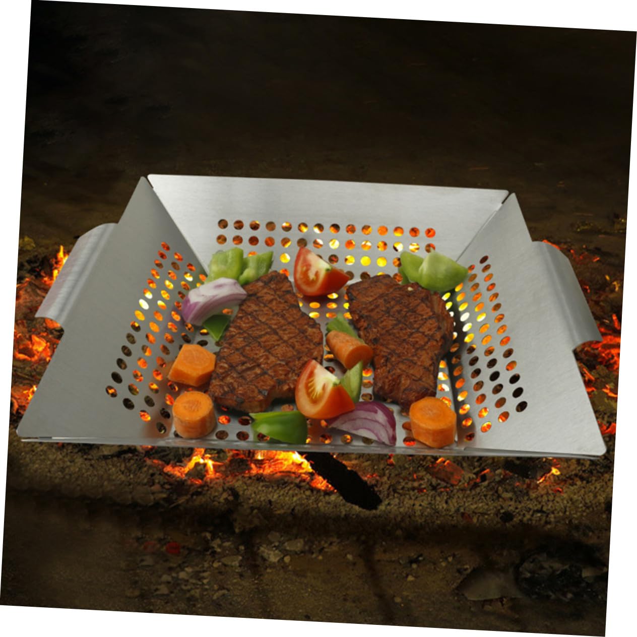 Quadratische Barbecue Grillschale mit Lochmuster Robustes BBQ Backblech für Gemüse Fleisch und Fisch Praktische Grillschale für Gas Holzkohlegrill Einfach zu Reinigen und