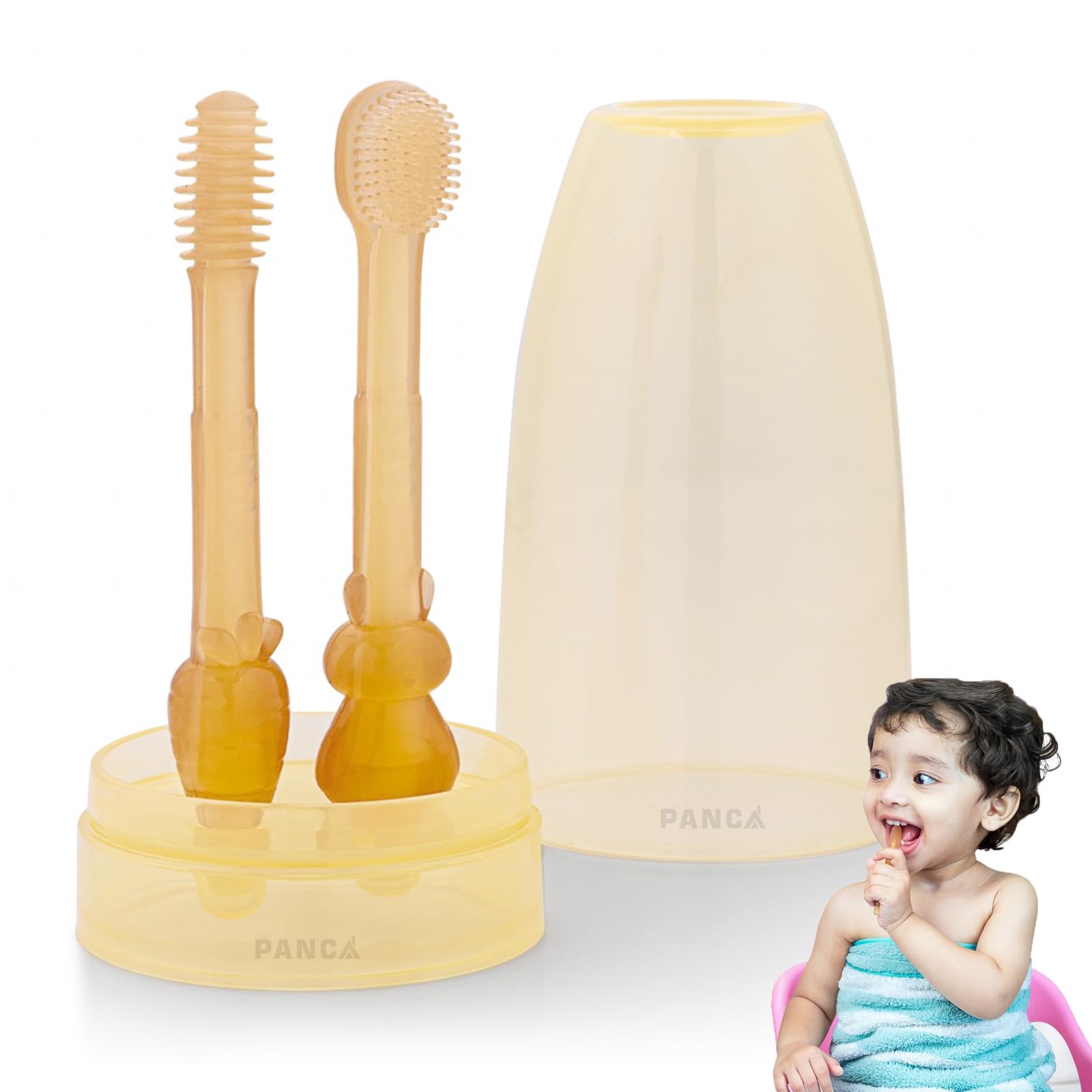 PANCA Baby Tongue Cleaner Set With Storage Box, Tooth Brush Oral Care, Cleaning Brush Teethers, Baby Kit Essentials, BPA Free, Soft Silicone Bristle (Set of 2)