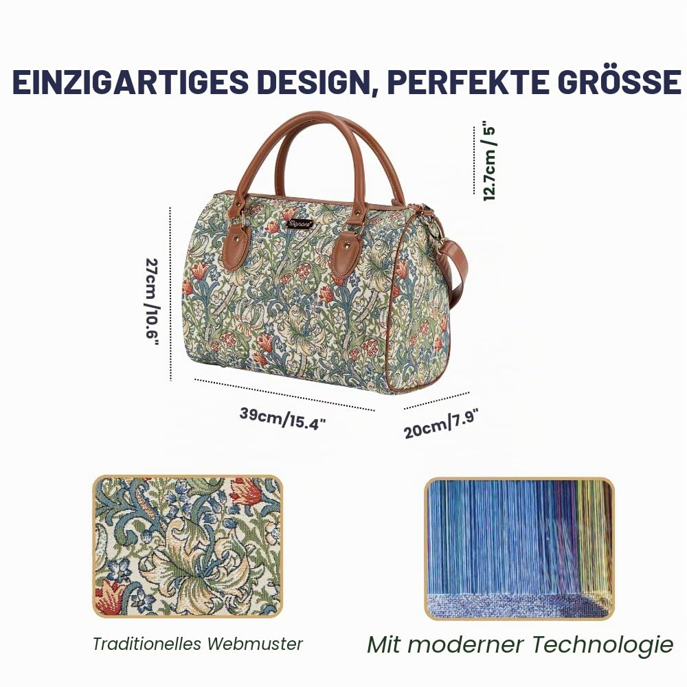 Signare Gobelin-Reisetasche, Übernachtungstasche, Wochenendtasche für Damen, mit Gartenblumen und Kreaturen (Goldene Lilie)