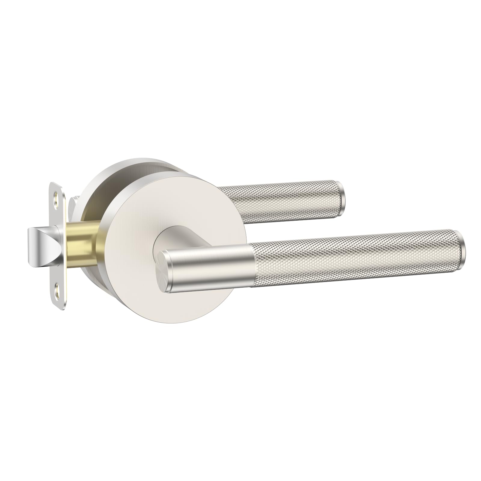 Amerdeco 1 Pack Brushed Satin Nickel Passage Knurled Door Handles, Heavy Duty Non-Locking Door Lever for Hall, Closet, Office Area, Shopping Malls AM0016