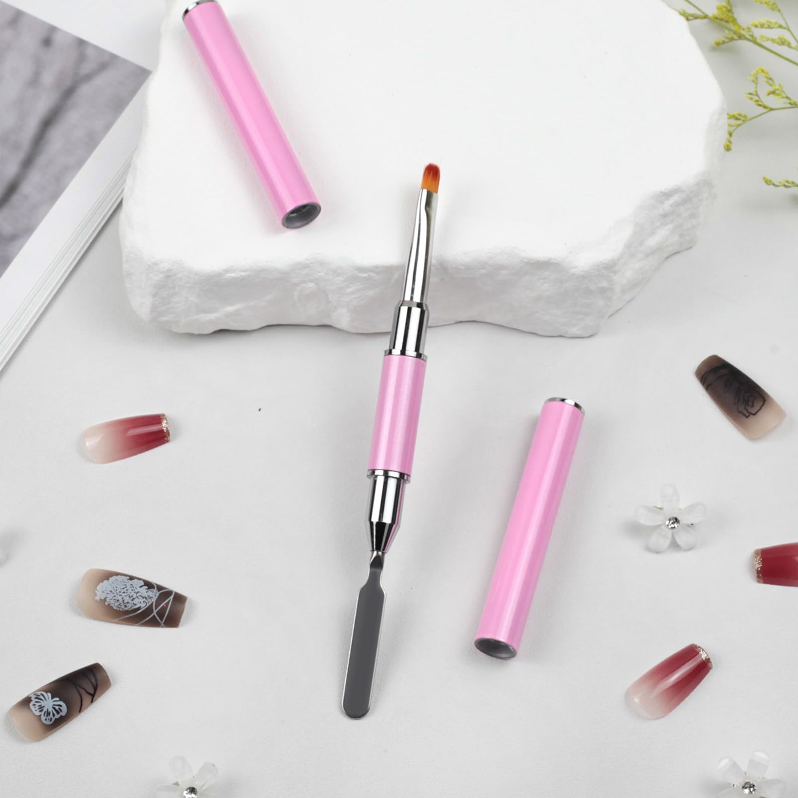 Brush and Picker Tool Dual-Ended UV Gel Nail Brush with Flat and Brush Tip Design for Nail Extensions