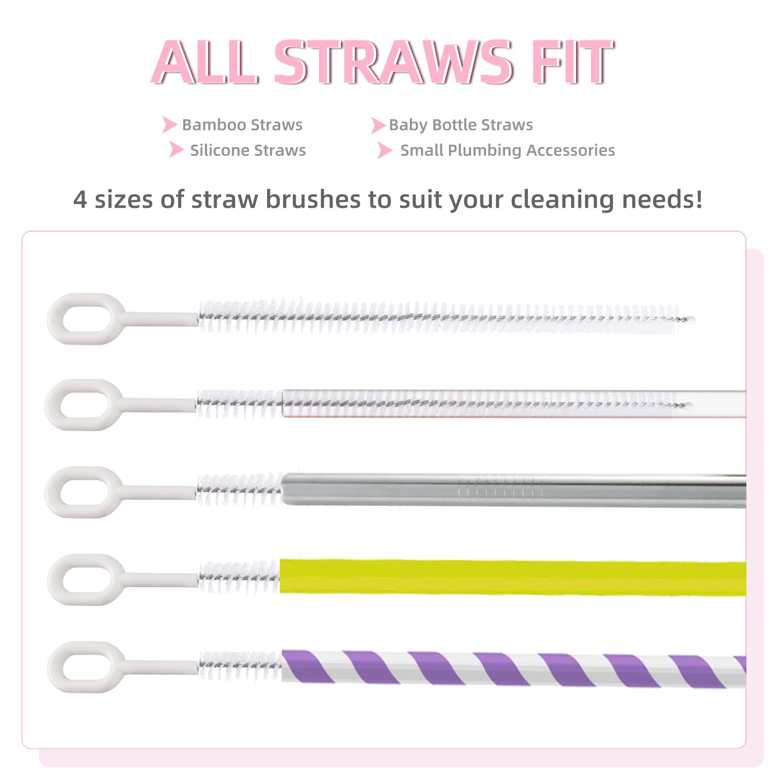 Set 6 Spazzole Per Pulizia Cannucce E Bottiglie - Manico Ergonomico, Setole In Nylon, Acciaio Inox 304 - Per Stanley, Thermos E Contenitori - 3