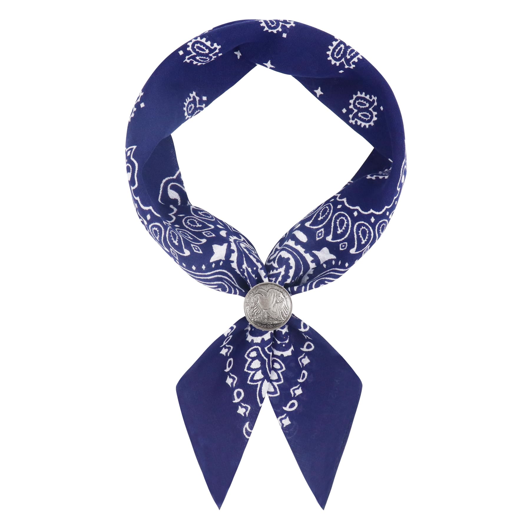 Western Bandana Scarf With Vintage Coin Buckle, Paisley Pattern Neck Scarf for Men Pocket Square Cowboy Scarves