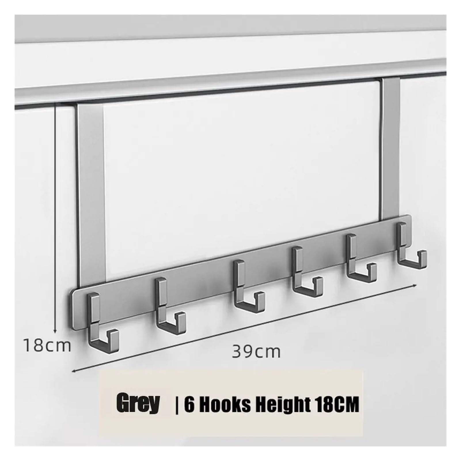 BARRINS Over The Door Hooks Hooks Over The Door 6 Hooks Clothes Coat Hat Towel Hanger Home Bathroom Organizer Rack Kitchen Accessories Holder(Grey-18cm)