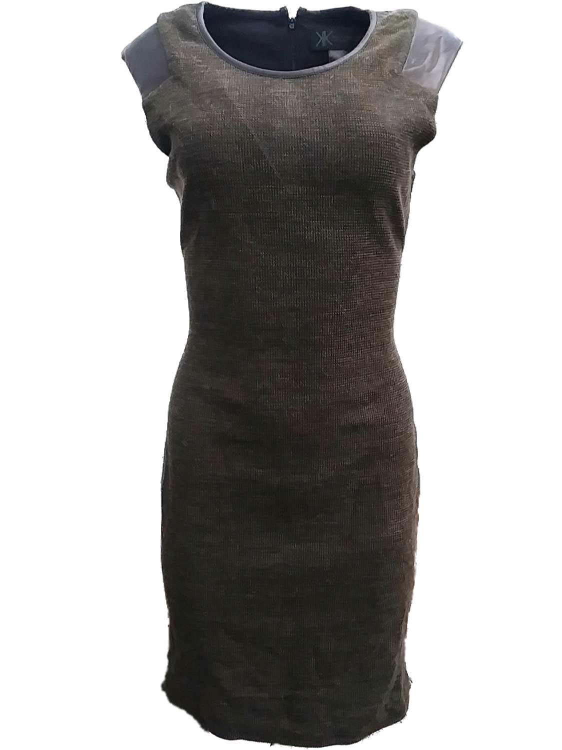 Womens Olive Green Tweed Pencil Body Con Dress Large