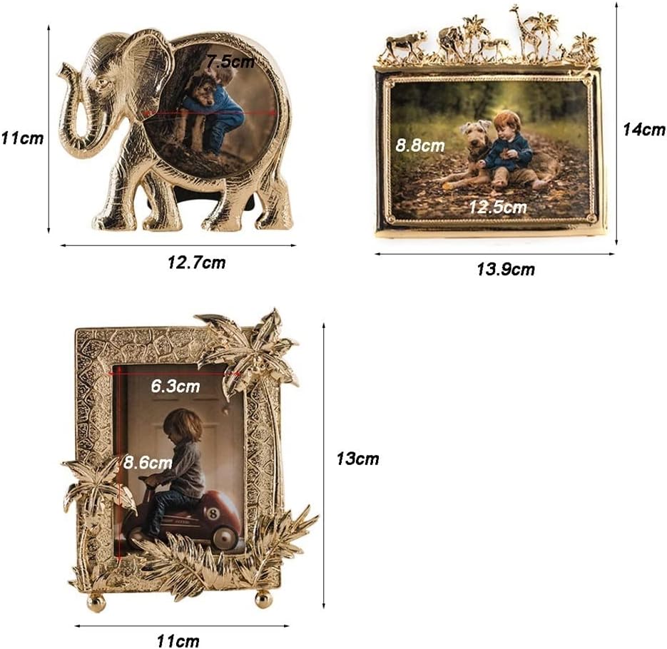 Photo Frame Luxury Retro Golden Elephant Frame Creative Animal Metal Photo Frame for Children Photo Home Decoration Decoration Gift Display Pictures(B)