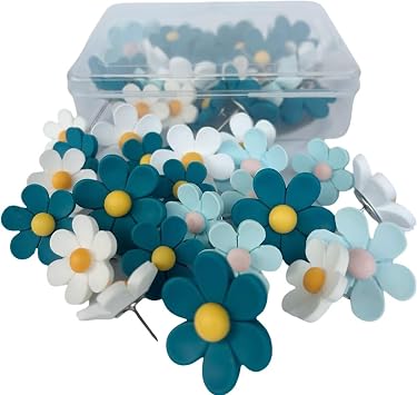 big Push Pins,30pcs Sun Flower Push Pins for Cork Board Pink blue green color Thumb Tacks Cute Fun Thumb Tacks Decorative for Photo Wall, Feature Wall,Map, Bulletin Board, Office or Home blue