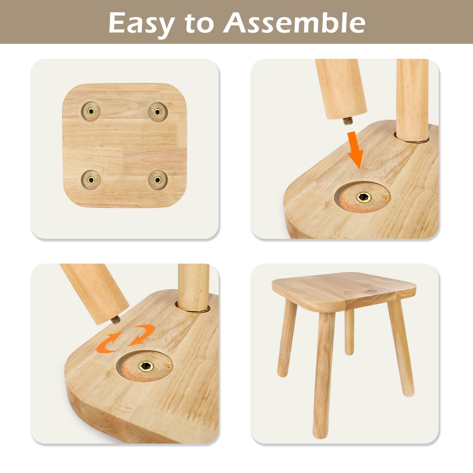 BEE&OAK Wooden Step Stools for Kids and Adults, Solid Rubber Wood Non-Slip Step Foot Stool, Heavy Duty 300 lbs One Step Stool for Bedroom, Bathroom, Kitchen (Pink, 9.25" (D) x 9.25"(W) x 8.86"(H)): Natural 11" (D) x 11"(W) x 11.8"(H)