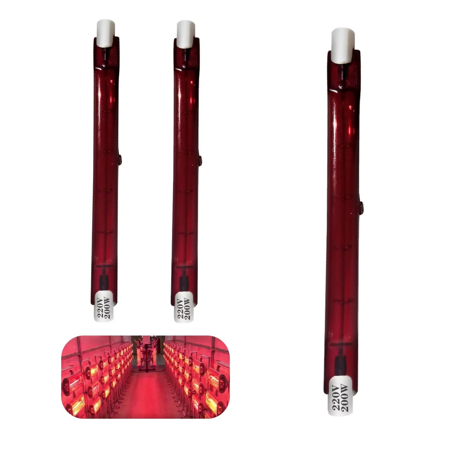 Halogen Bulb R7S 118mm 200W Dimmable, 220V R7S Red Quartz Heat Lamp, J-Type Linear Double-Ended Push Fit Infrared Halogen Light Bulbs 200lm, 360ยฐ Beam Angle Floodlight for U3 Heater, 3 Pack