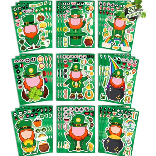 27 Sheets St Patricks Day Stickers for Kids - Leprechaun Make a...