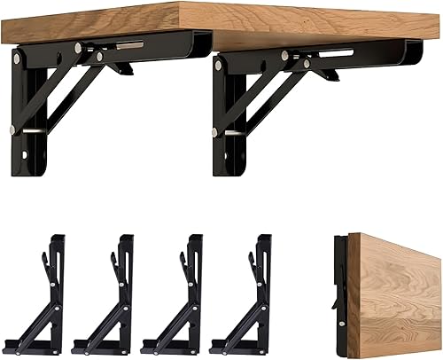 Miniatura 8 de Soportes plegables para estantes de 10 pulgadas, estante de metal resistente, soporte plegable montado en la pared para ahorrar espacio, mesa de
