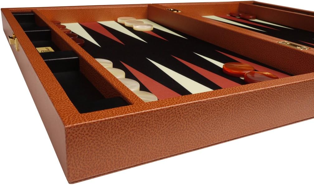 Zaza & Sacci Leather/Microfiber Backgammon Set - Board Game - 20" Large Brown Case
