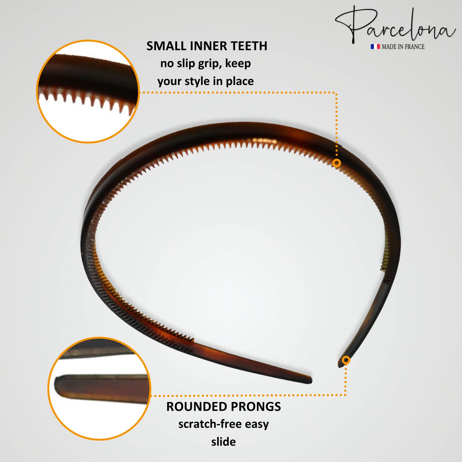 Parcelona French Thin Set of 2 Tortoise Shell Brown and Black Hair Headbands with Inner Teeth Nibs - Image 3