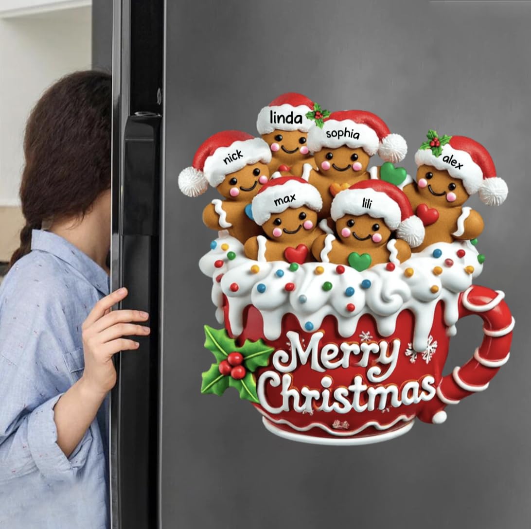 Autocollant Noël Personnalisé Famille Pain D’Épices - Stickers Fenêtre Et Frigo - Décoration Festive 2025 - Cadeau Original