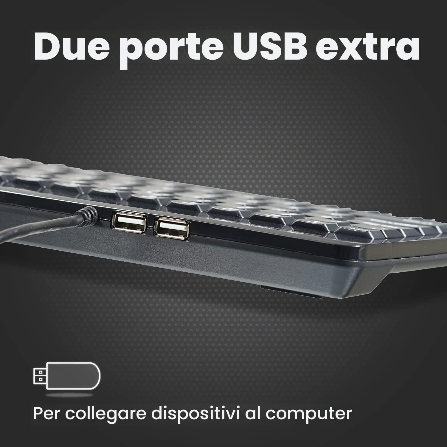 Perixx PERIBOARD-505H PLUS, Tastiera con trackball - USB - con cavo - con 2 porte USB Hub - 315x147x2 - Fit with Professional or Industrial Use - US English Layout