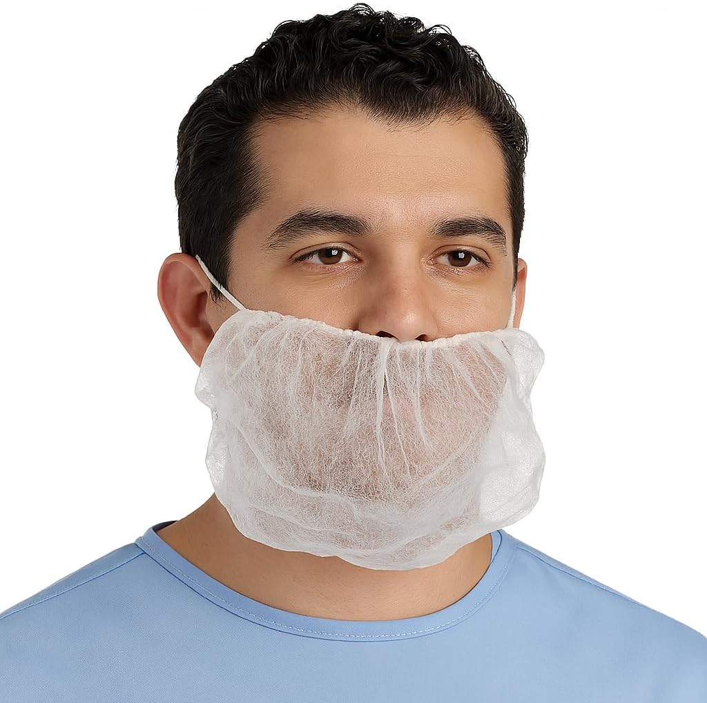 CLEANPRO® Disposable Beard Covers | Polypropylene Facial Hair Nets, Universal Size, White, Bulk Pack of 1,000