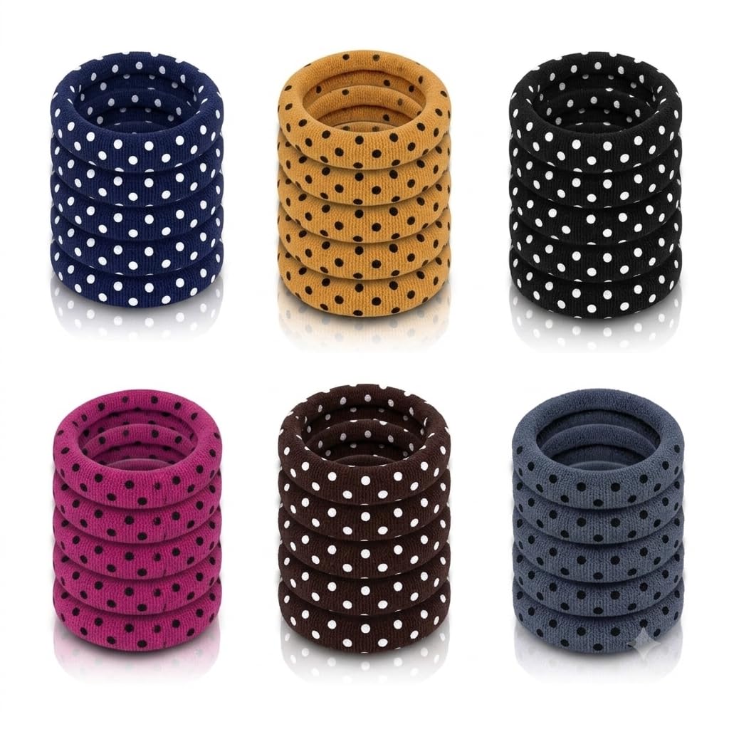 Ponytail Holders Hair Ties,Pack of 30 | Cotton, Soft Elastic Rubber Bands, For Girls & Women, Non-Slippery, Stretchable,no Damage (POLKA DOT DARK ENGLISH)-image-35