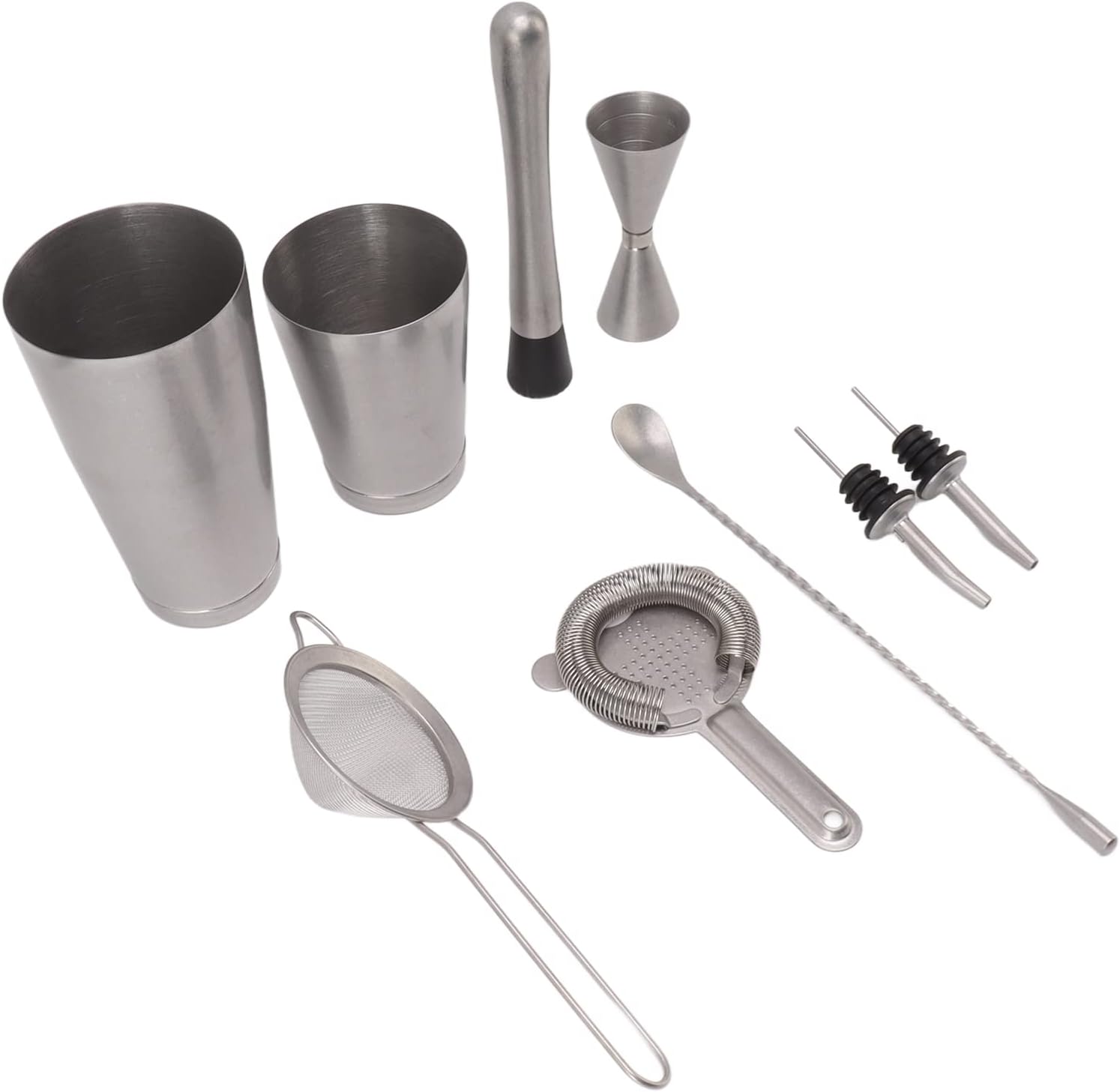 バーテンダーキット ステンレススチール、プロフェッショナルボストンシェーカーツールセット、9個入り、温度保存効果、防錆、ホームバーカ