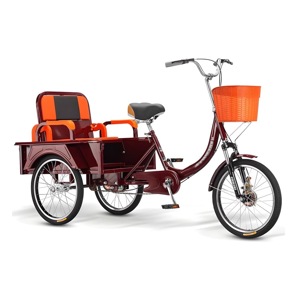 20 Zoll lastenfahrrad, Dreirad für Erwachsene, 200 kg Belastbarkeit, Senioren Fahrrad mit kindertransport, verstellbare Sitzhöhe, 3-Rad-Cruiser-Fahrrad, für Einkaufen, Picknicks