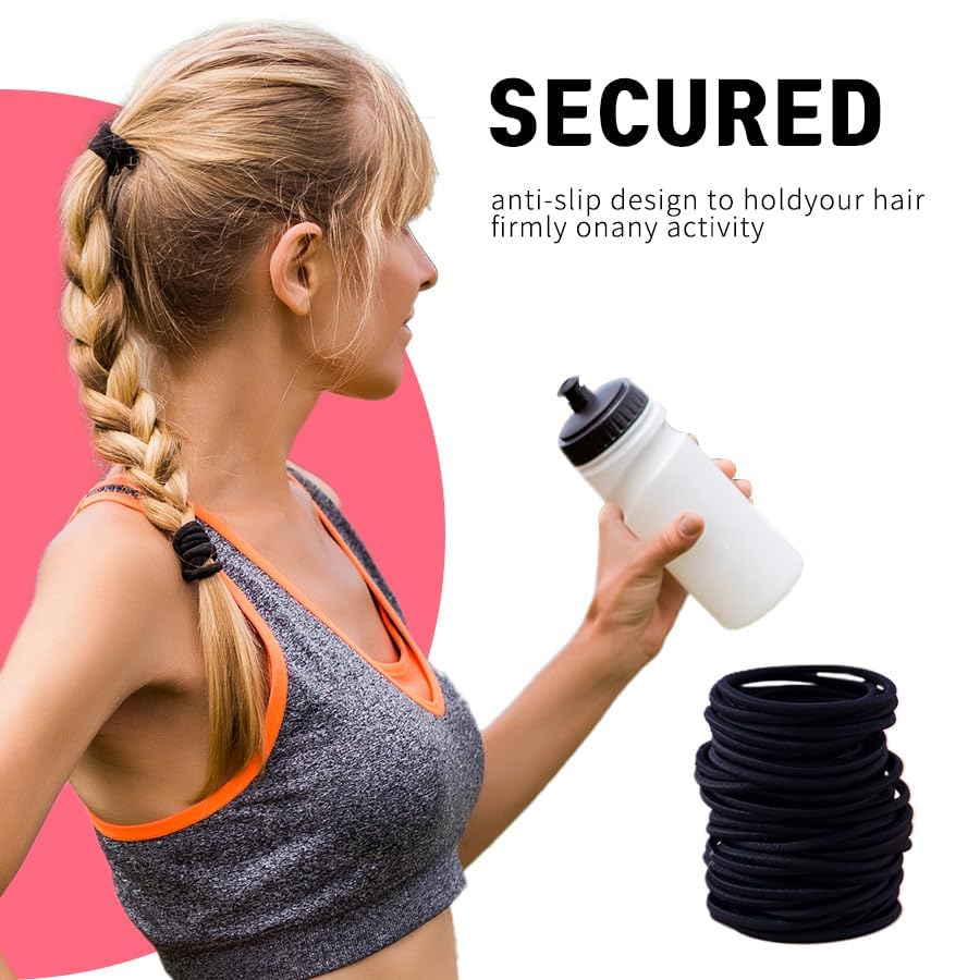 Image of Curated Cart 12 Pcs 4mm Black Hair Ties Bands - Heavy-Duty Elastic Hair Accessories for Women, Men, and Girls - Strong Ponytail Holders for Medium Hair