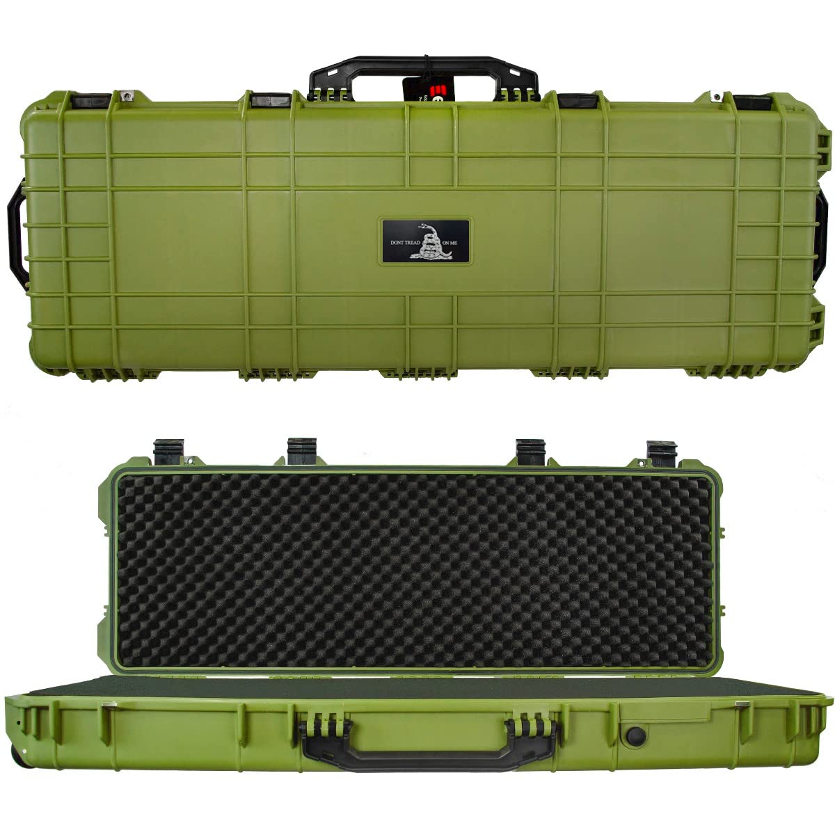 Eylar Don't Tread On Me Hard Rifle Case, Waterproof & Shockproof with Foam (Green, 53 Inch Rifle Case)