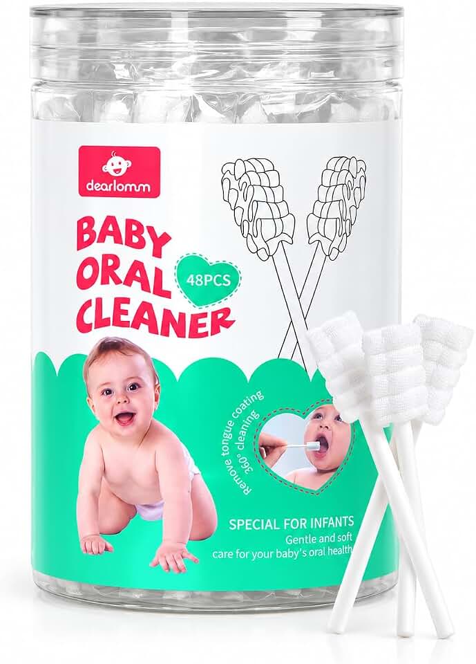 dearlomum 48 Count Baby Tongue Cleaner, Newborn Infant Toothbrush, 1 Jar