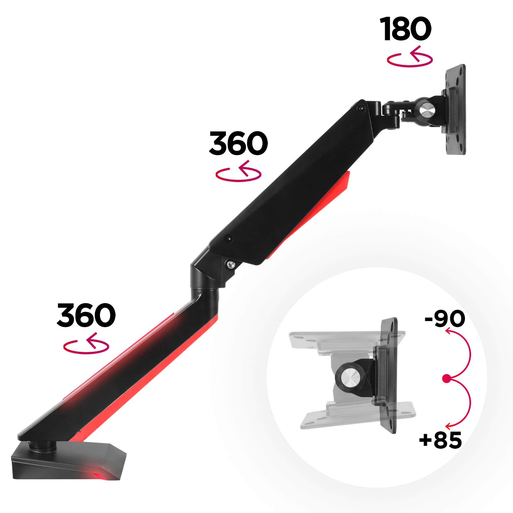 Duronic DMGM5X1 Supporto Monitor per Monitor da 15"-32" | Supporto da scrivania con luci LED Rosse Integrate, Altezza Regolabile e orientabile, capacità 8 kg, VESA 75/100