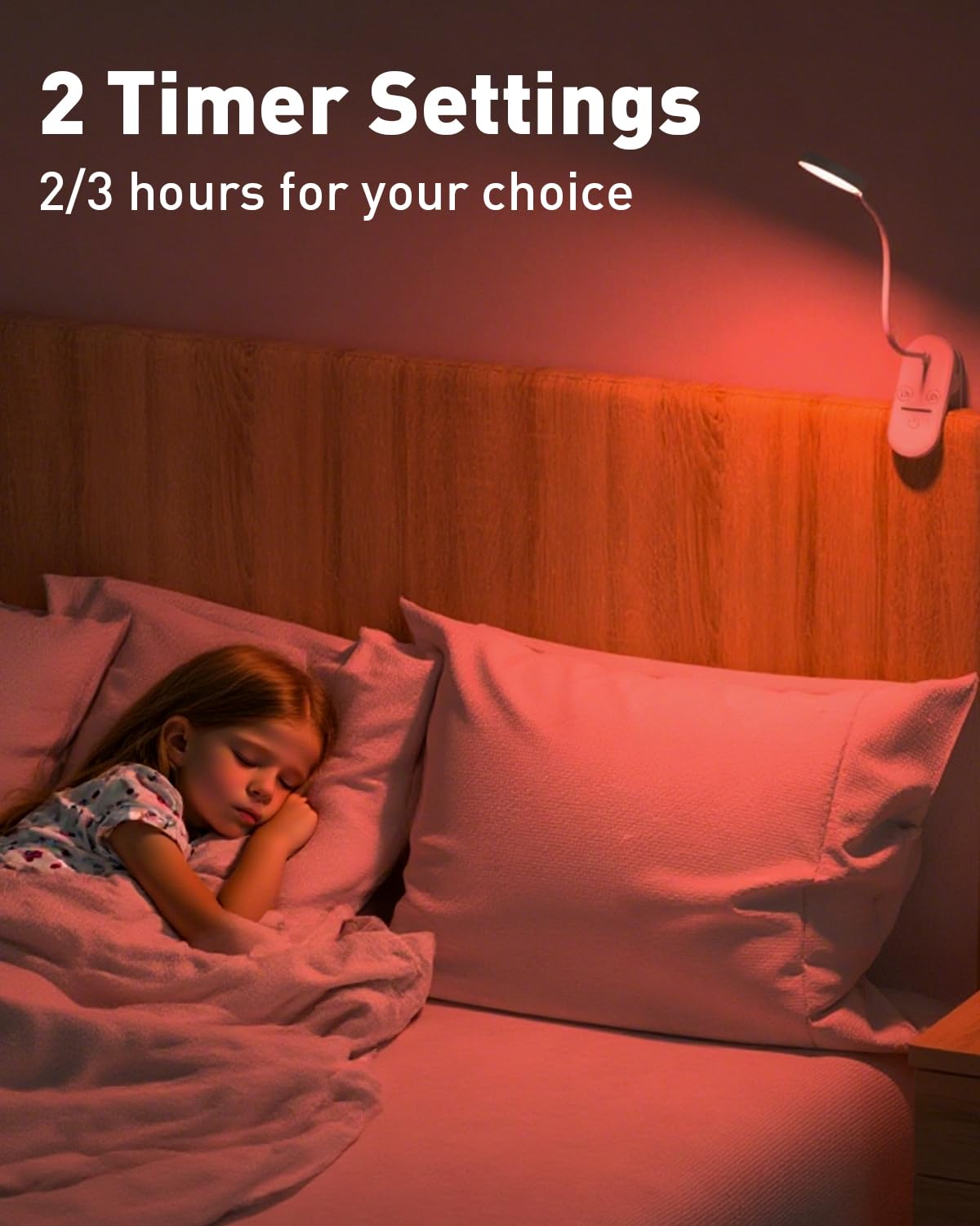 long-stars Lámpara de lectura de luz roja para dormir, luz de libro para leer en la cama con luz nocturna sin azul de 625 nm, 2 modos de color y temporizador, lámpara recargable de 2000 mAh para