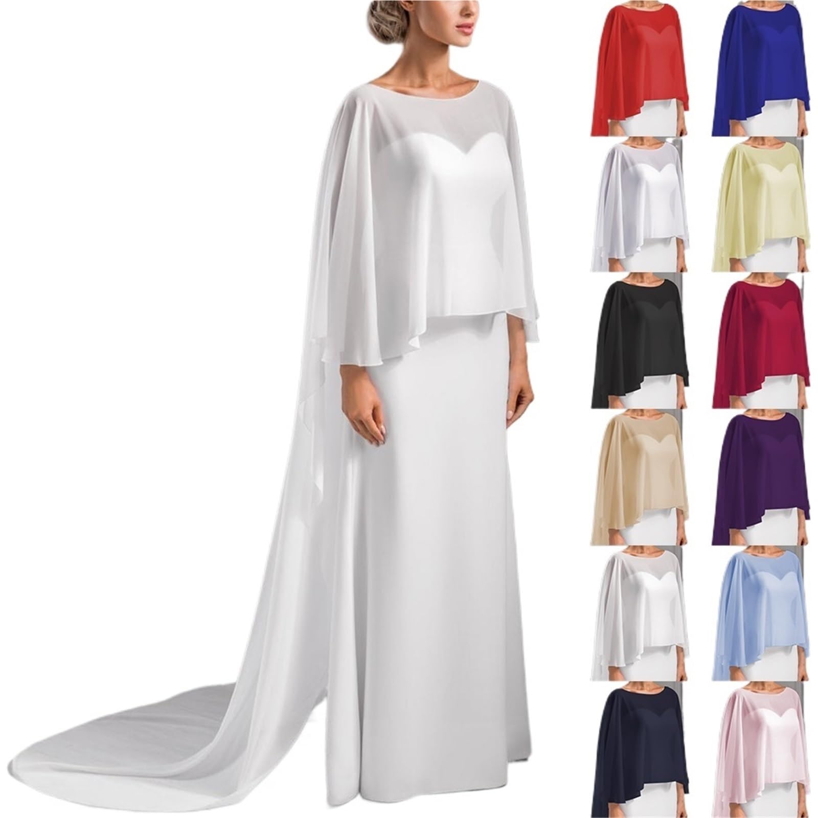 Boda nupcial gasa capa larga cena fiesta Formal manto for dama cuello redondo Prom mujeres chal elegante envoltura blanco rosa negro Estola De Mujer