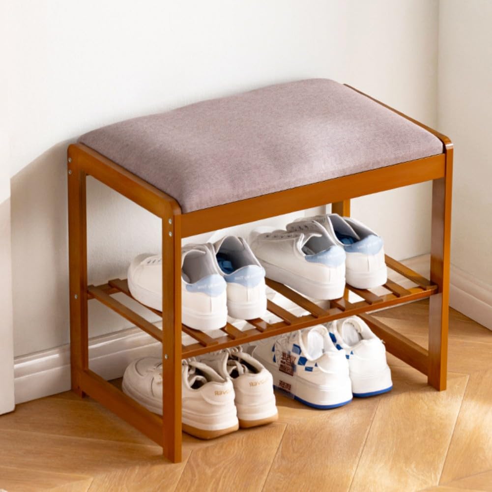 GHFXSCV Modern Bamboo Shoe Rack with Cushioned Seat for Entryway, Hallway, Bathroom, and Living Room - Stylish Storage Solution for Home nization