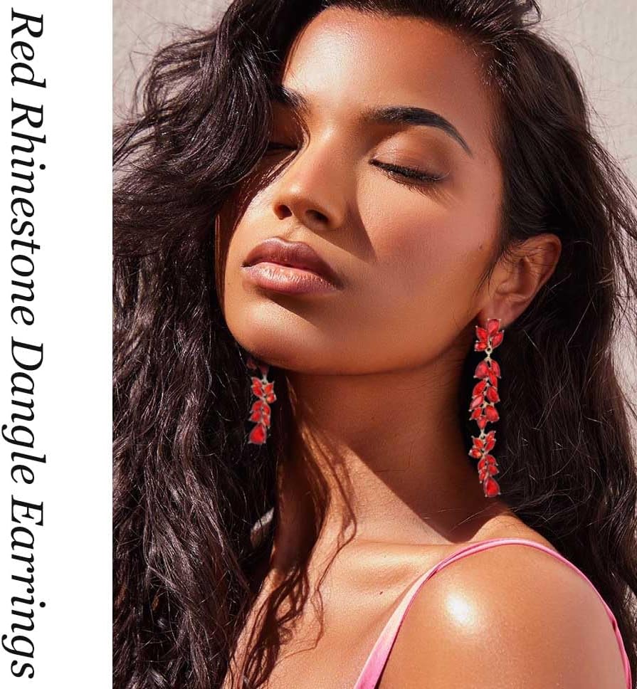 Long Rhinestone Dangle Earrings Sparkly Crystal Teardrop Dangling Earrings for Women Wedding Brides Prom Jewelry - Image 3