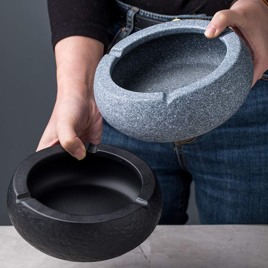 Posacenere da Fumo/Posacenere Tavolo in Ceramica Rotondo for sigari, portacenere for Fumatori, for Uso Interno o Esterno, Decorazione, Regalo, posacenere Nero/posacenere ，Posacenere(Black)