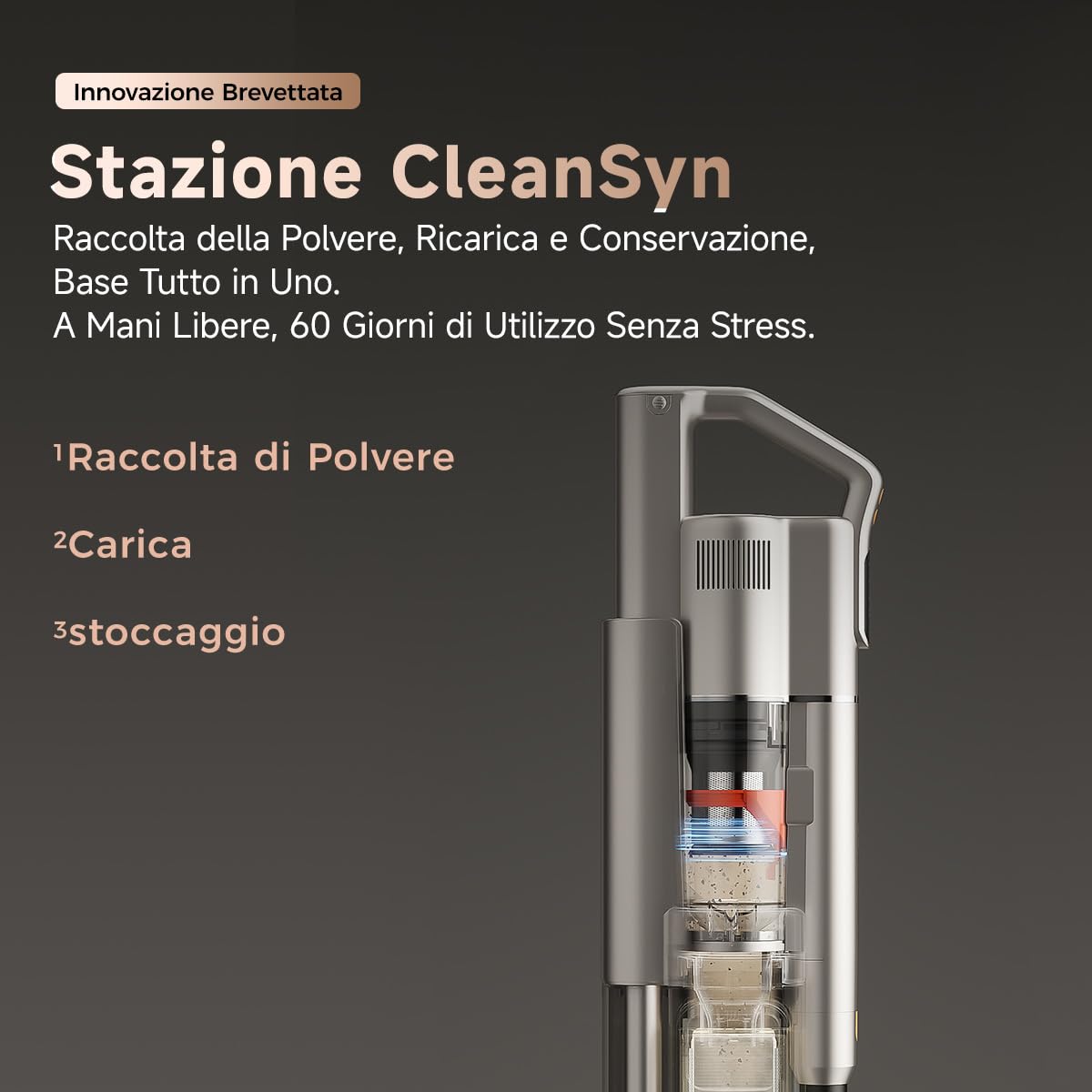 uwant Aspirapolvere Senza Fili Potente con Svuotamento Automatico V500 25000Pa CleanSync Leggero e Station Compatta Luce Verde 60° Micron Dust Detection Spazzola V Antigroviglio 5 Livelli Filtrazione