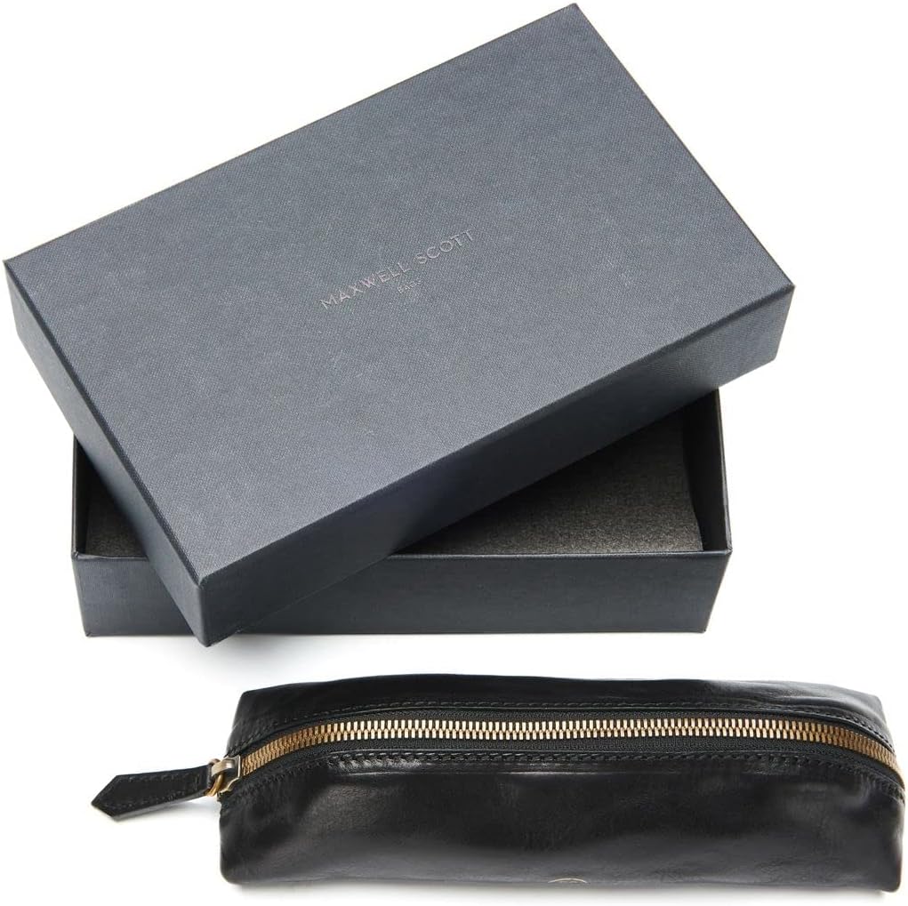 Maxwell Scott - Personalized Luxury Leather Pencil Pens Case with Zip Opening - The Felice - Black