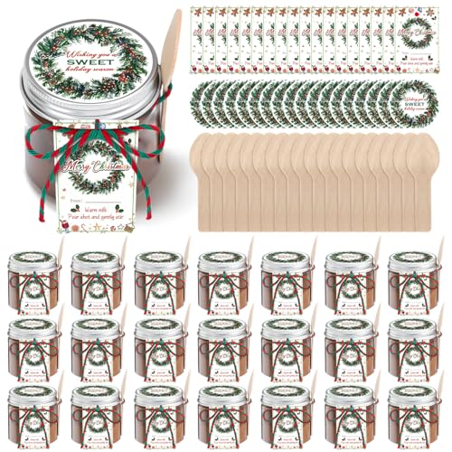 Chunful 48 Set Hot Chocolate Favor Jars 3.4 oz with Lid Tag Spoon, classic