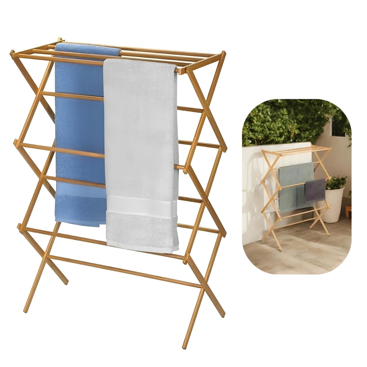 Sizi Wooden 3-Tier Bamboo Clothes Airer – Vintage Foldable Laundry Drying Rack, Eco-Friendly Indoor Drying Horse, Classic Traditional Design