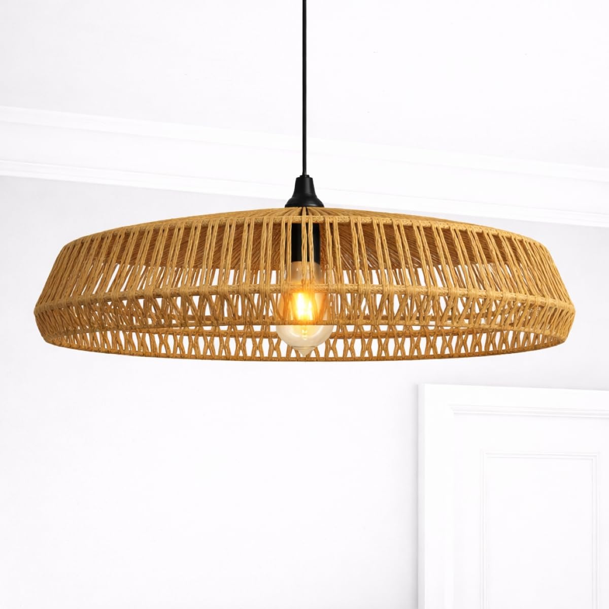 Cgc Lighting Natural String Large Round Indoor Ceiling Lamp Shade Natural String Woven Easy Fit Non Electrical (Large Round) 70Cm