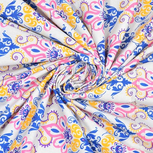 Image of RajasthaniKart Pure 100% Cotton 240 TC King Size BEDSHEET with 2 Pillow Cover - 90X108 (Suitable for King Size Bed Sheet or Double Bed, Yellow-Blue Flower) PSP134