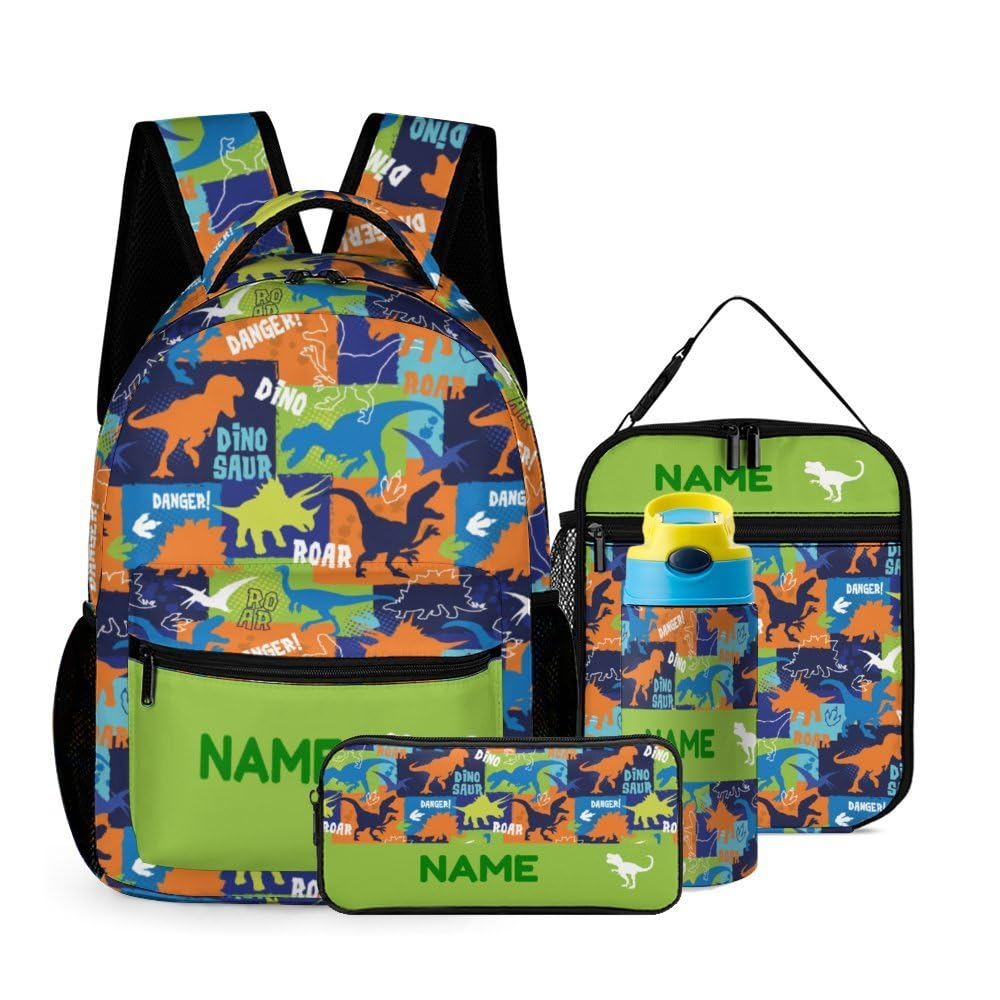 Custom 4Pcs Backpack Set with Lunch Bag Pencil Case Kids Water Bottle Add Your Name Personalized School Book
