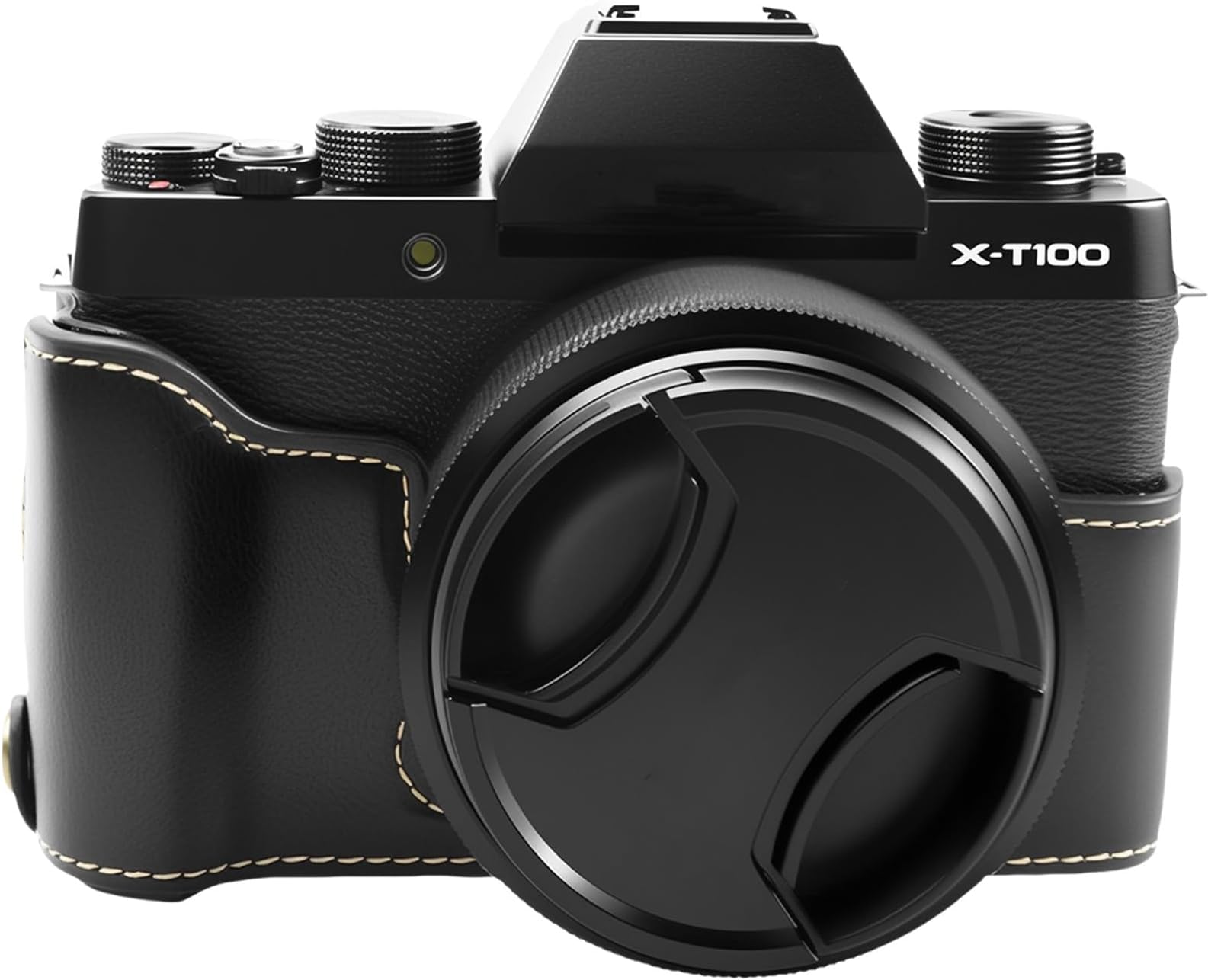 – Protective Camera Case Compatible with Fuji X-T100 Camera, Custom Fit PU Leather Half Case with Opening Bottom and Hand Grip Design, Compact Carrying Storage (Black)