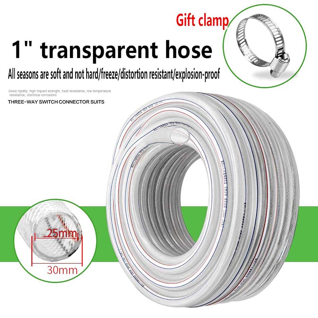 TJH Manguera de PVC Trenzada Transparente de 25 mm (1 Pulgada), Resistente, Agua, Aire, compresor, Suave y no tóxico para Todas Las Estaciones