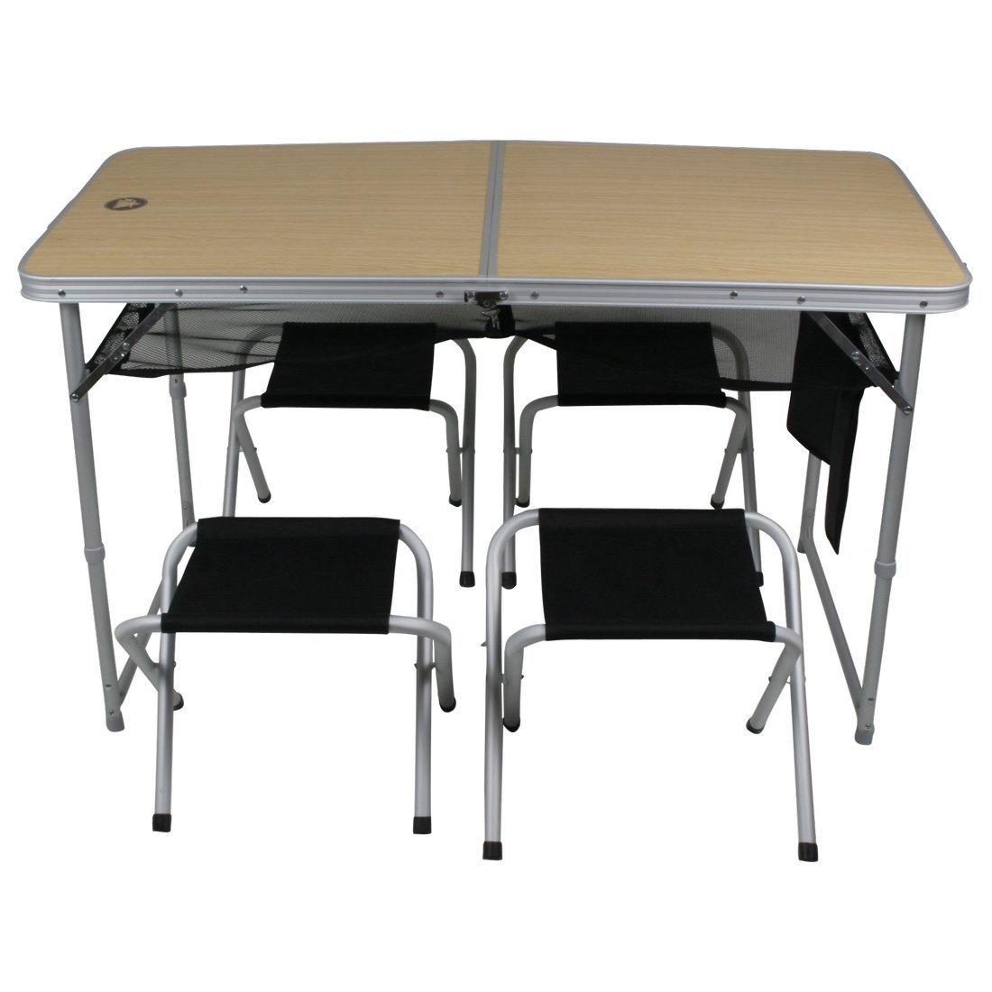 10T Ultraleichtes Tisch-Hocker-Set: 4-Personen Alu Campingtisch mit Klapptechnik für Picknick & Outdoor mit 4 Sitz-Hockern Sport & 
