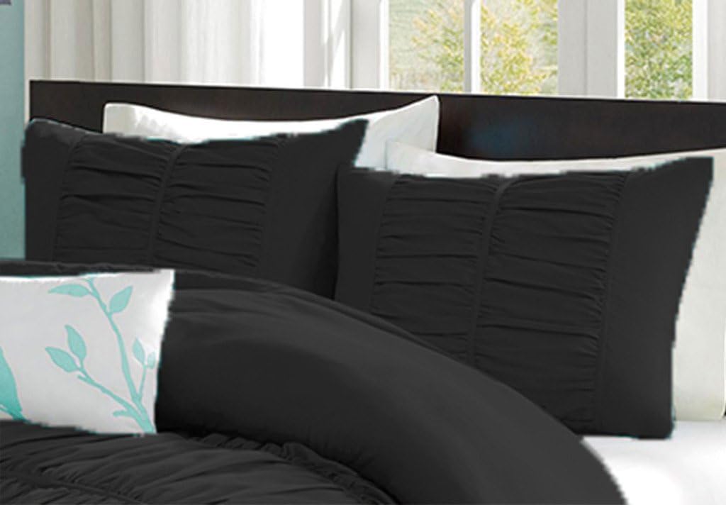 100% Egyptian Cotton 500 Thread Count Center Gathered Mimi Ruffled Pillow Shams Body/Bed Body Solid Black