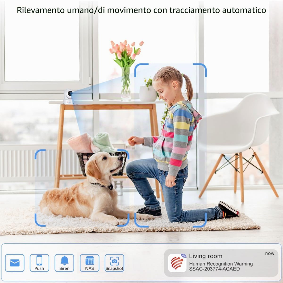 Ctronics 2.5K 4MP Telecamera Interno WiFi 2.4/5GHz, PC e Smartphone | PTZ 355°/120,8 Posizioni Preimpostate, Tracciamento Intelligente, Visione Notturna a Colori, Audio Bidirezionale, (2 Pezzi)