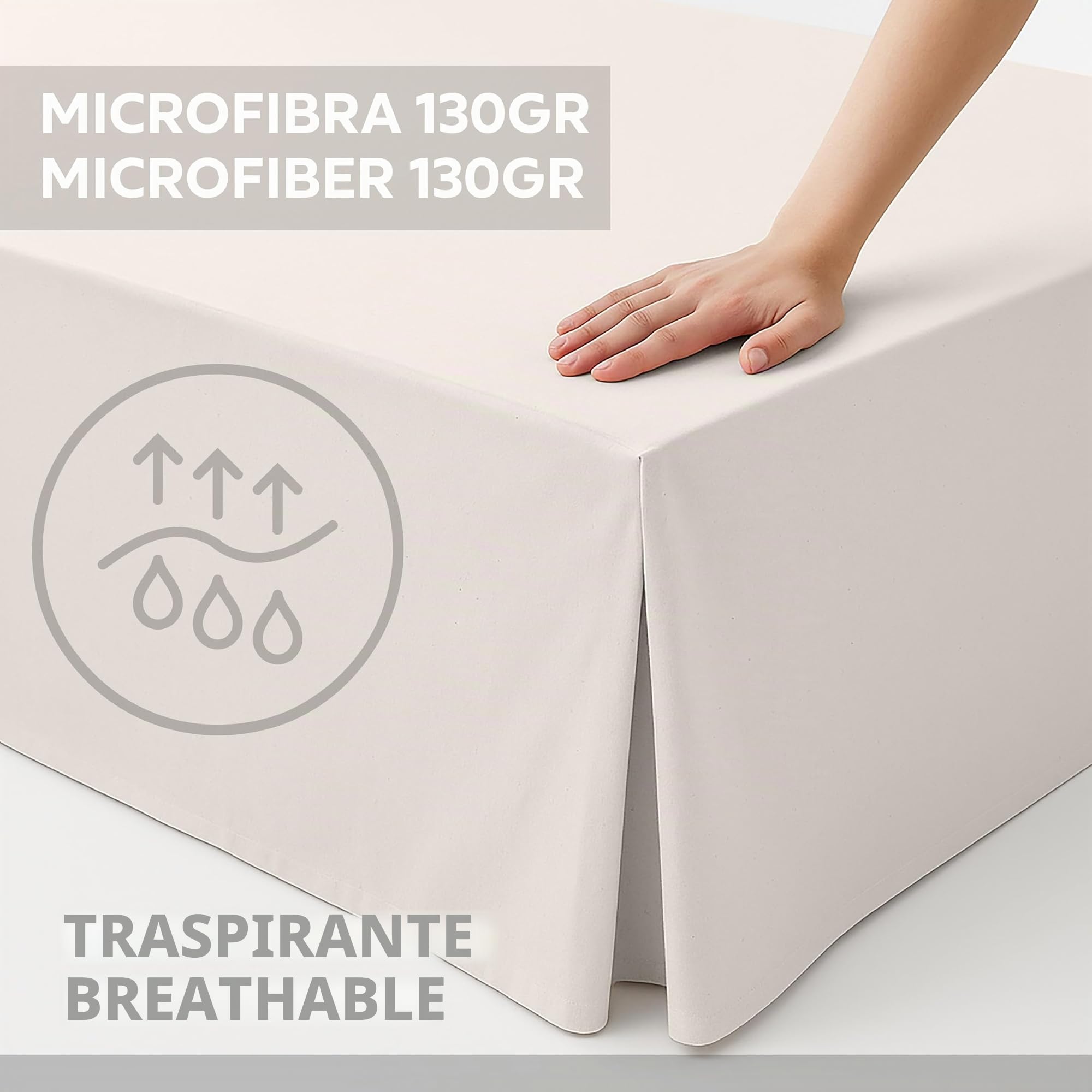 EasyCosy – Mantovana Giroletto Letto Matrimoniale 180x200 cm – Modello ATENEA con Volant Lungo +32 cm – Coprirete e Rivestimento per Letto Contenitore – Colore Grezzo
