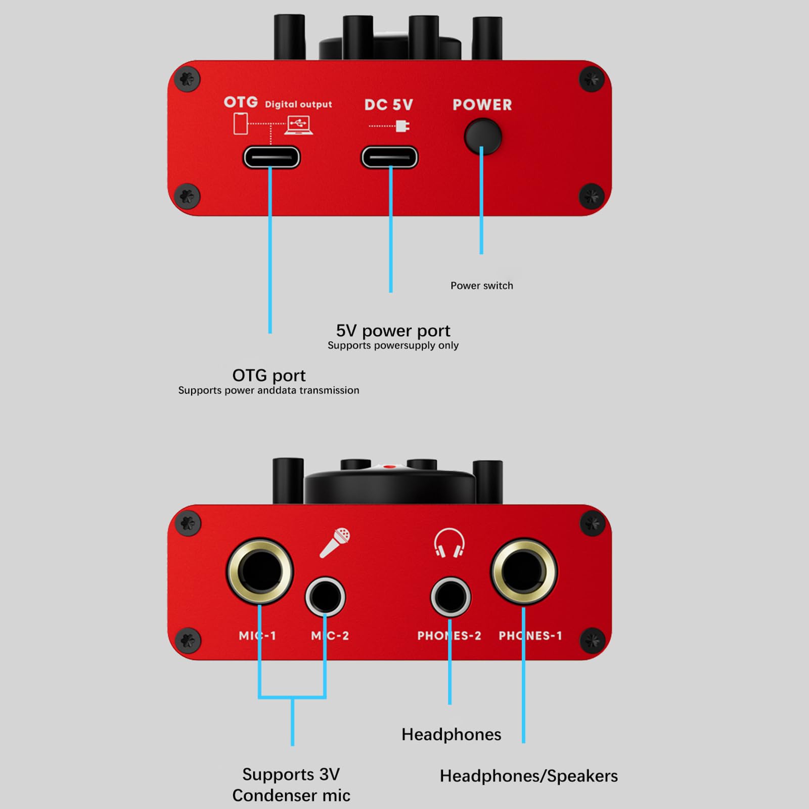 Carte son USB en métal pour la diffusion en direct de podcasts et la production musicale avec effets pour le streaming Carte son en métal portable avec effets intégrés pour la scène de