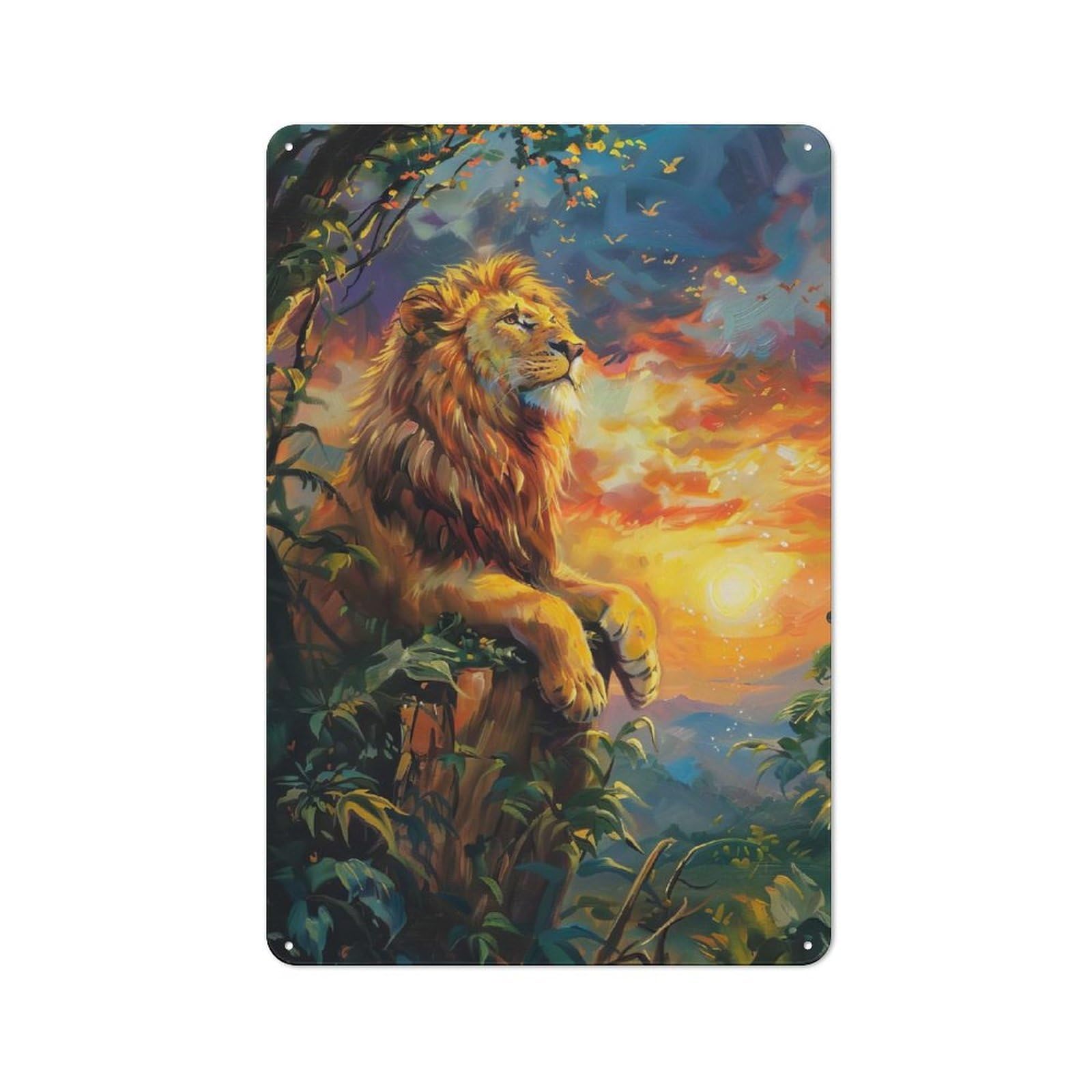 Junmoney Lion At Sunset Painting Workshop Style Garage Metal Sign 30X20cm Featuring Industrial Wall Art For Garage, Hobby Room, Office Or Man Cave